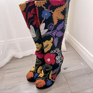 Rockwell Tharp Embroidered Wedge Heel Boots